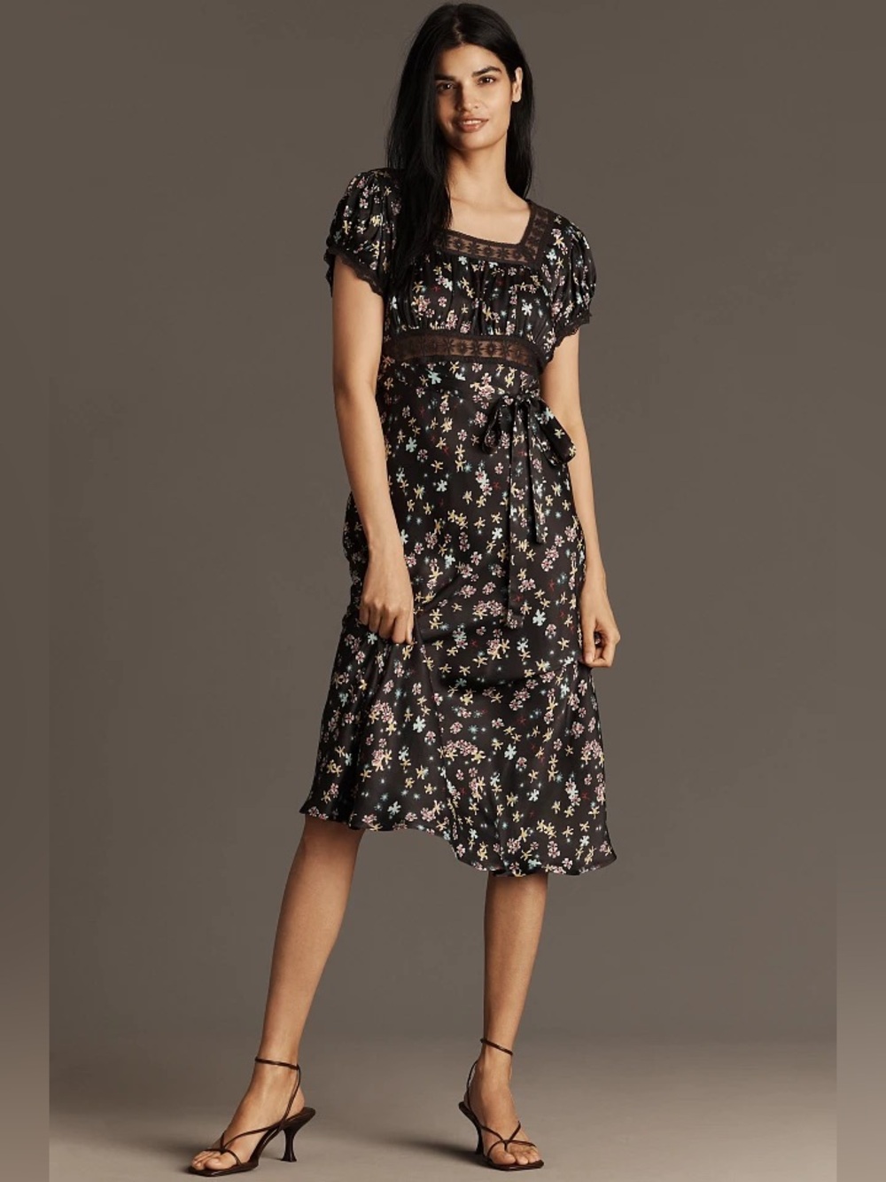 Anthropologie Conditions Apply Adeon Short Sleeve Slip Midi Dress Floral Medium